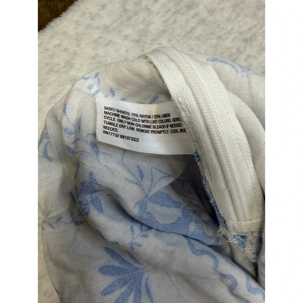 Wild Fable Azure Blue White Linen Blend Print‎ Mini Skort Womens Medium NWT